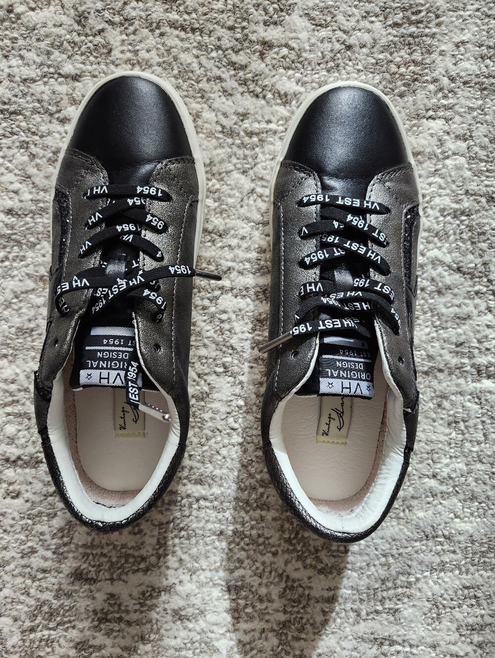 Vintage Havana Black Metalic Sneakers. Padded White Interior.